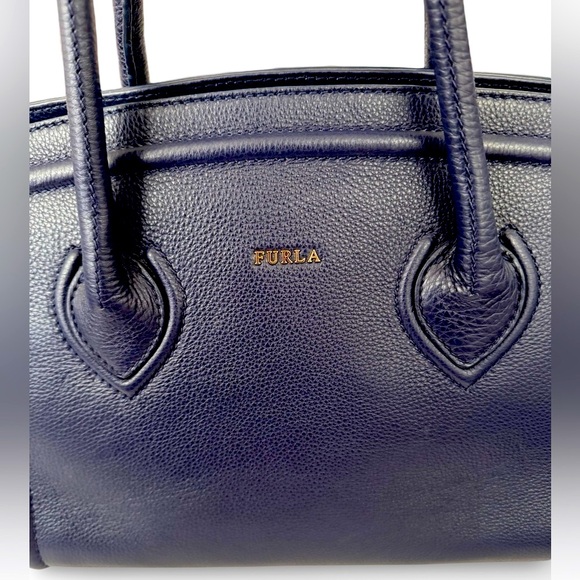 Gorgeous FURLA College Tote Italian Leather Navy Shoulder Bag - Picture 3 of 14
